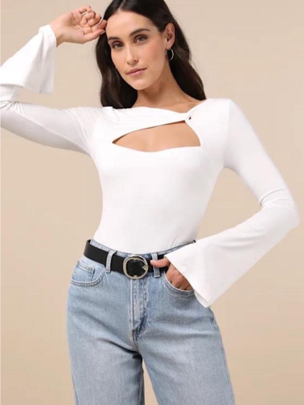 White long sleeve Jumpsuit Top with cutout detail